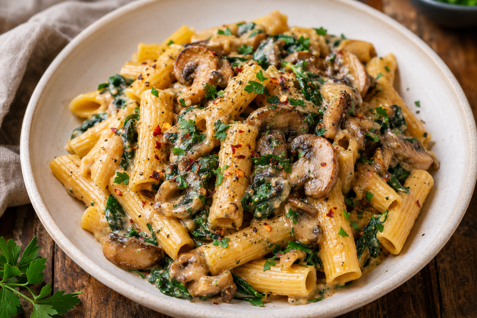 Cremige Paprika-Pasta mit weissen Bohnen