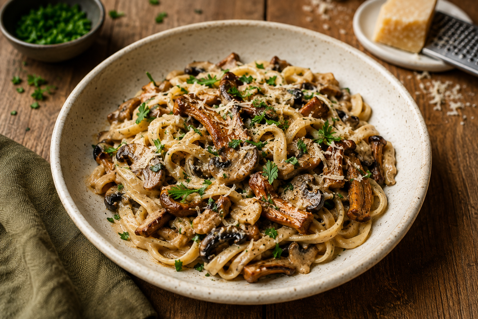 Cremige Pilzpasta mit Thymian und Zitrone
