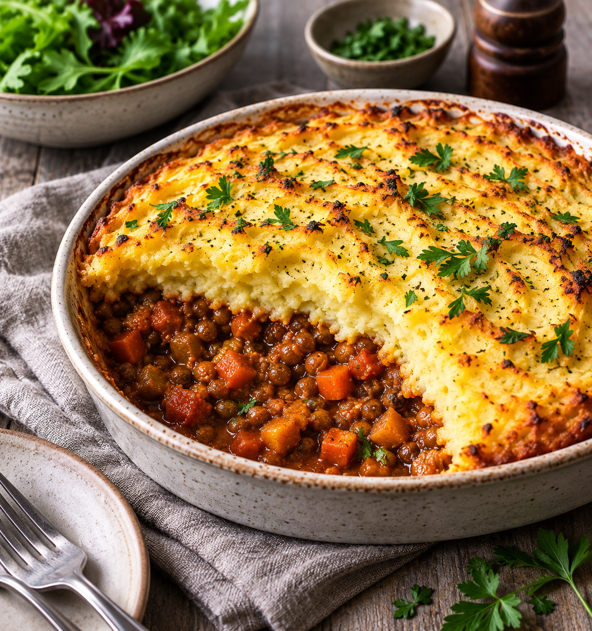 Veganer Linsen-Shepherd’s Pie mit Kartoffelkruste