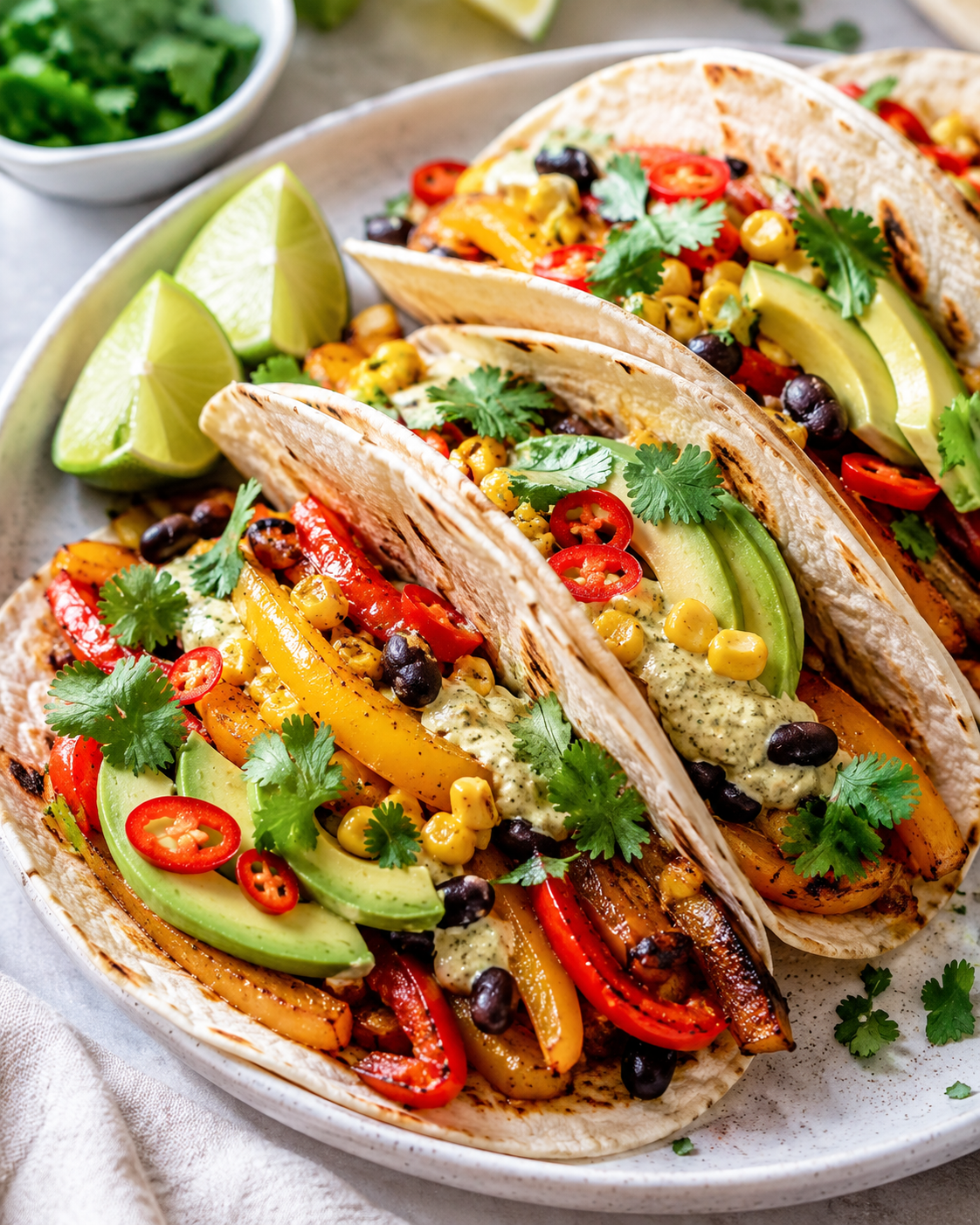 Knusprige Ofen-Fajitas mit Limetten-Bohnen-Creme