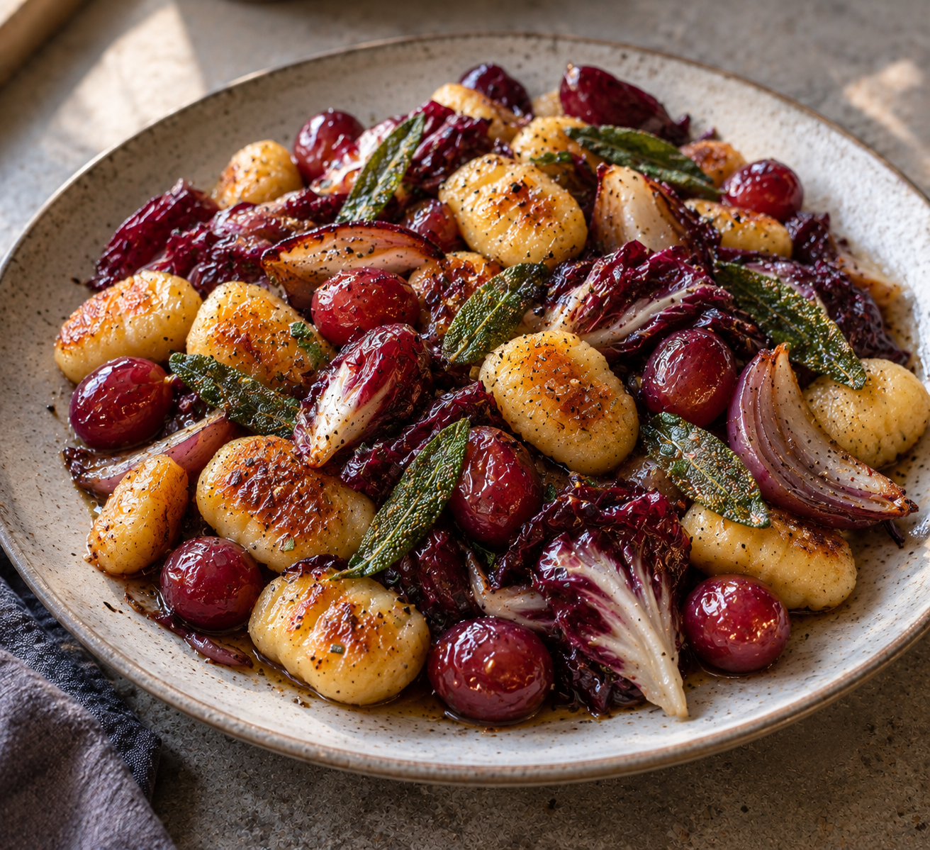 Gebratene Gnocchi mit Trauben, Radicchio und Salbei