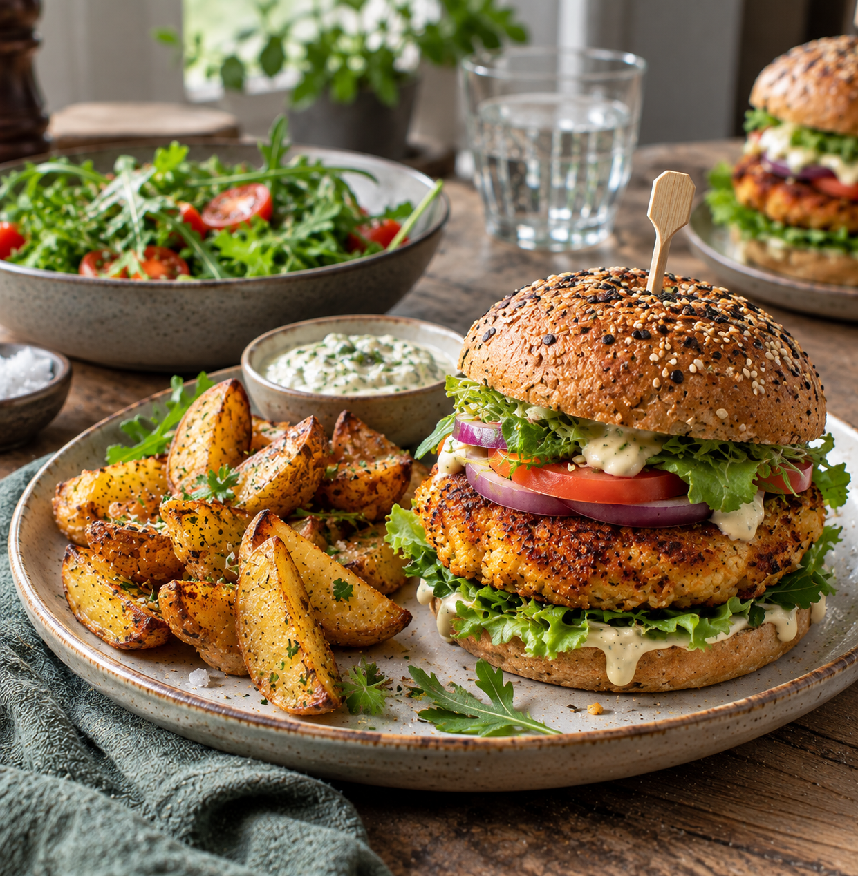 Knusprige Blumenkohl-Burger mit Essiggurken und würziger Burgersauce