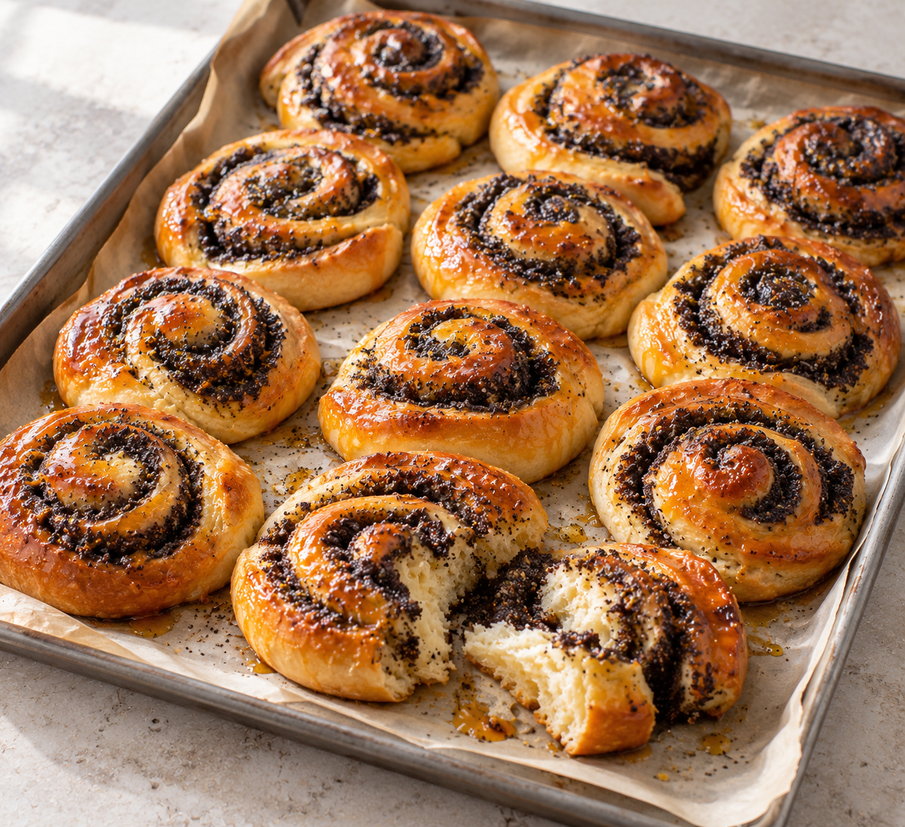 Vegane Mohnschnecken mit Aprikosenglasur